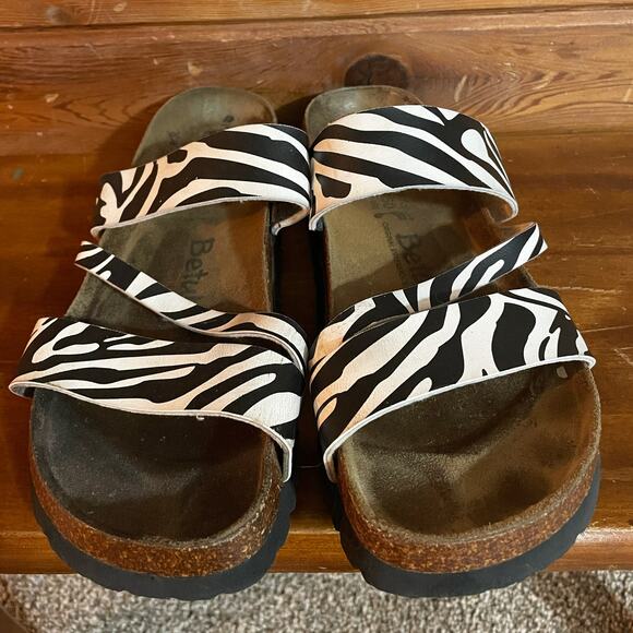 Betula Birkenstock Womens Zebra Leather Black White Sandals 39/8 - Picture 2 of 7